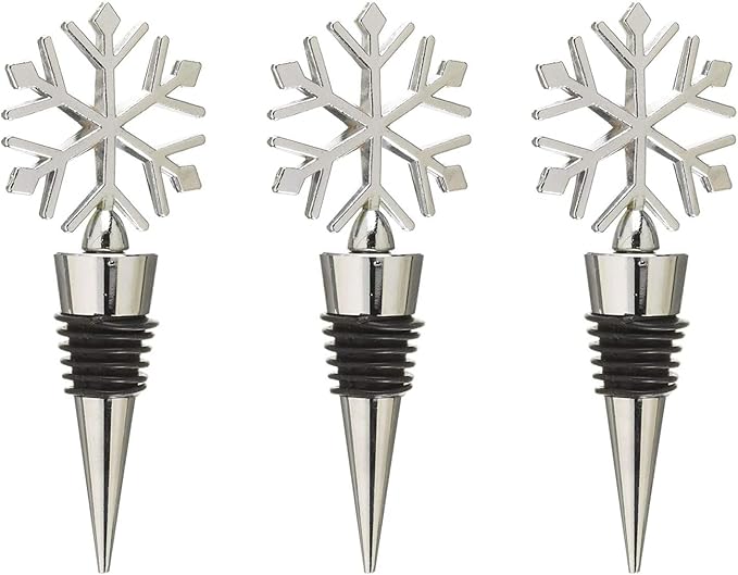 3 PCS Snowflake Design Wine Bottle Stopper Alloy Beverage Bottle Stopper Bar Wine Tool