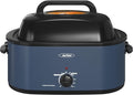 Sunvivi Roaster Oven, Electric Roaster Oven with Viewing Lid, 28lb 24-Quart Turkey Roaster with Unique Defrost/Warm Function, Large Roaster with Removable Pan & Rack, Stainless Steel, Blue