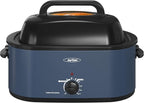Sunvivi Roaster Oven, Electric Roaster Oven with Viewing Lid, 28lb 24-Quart Turkey Roaster with Unique Defrost/Warm Function, Large Roaster with Removable Pan & Rack, Stainless Steel, Blue