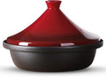 Moroccan Tagine for Cooking: Enameled Cast Iron Cooking Pot, Slow Cooker, Classic Kitchen Cookware, Tajine with Ceramic Cone-Shaped Closed Lid, 3.3 QT, Red