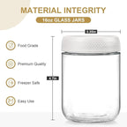 NETANY 6-pack 16oz Glass jars with Airtight Lids, Overnight Oats Containers with Lids, Wide mouth Mason Salad jars, Glass Food Storage Containers for Snacks Yogurt Spice Sugar-White