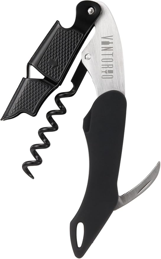 Vintorio Professional Waiters Corkscrew - Wine Key with Ergonomic Rubber Grip, Beer Bottle Opener and Foil Cutter (1 Pack)