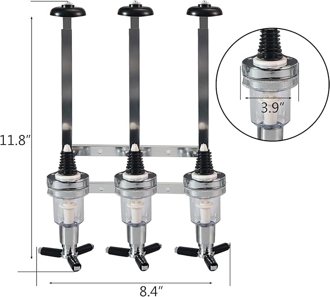 3 Bottle Wall Mounted Liquor Dispenser Bar Butler Bracket Solo Optic Spirit Wine Beer Alcohol Bottle Beverage Stand Revolving Nozzle Drinkware Set