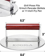 Smash Burger Press 2.5LB Heavy Duty - 8.5 Inch Stainless Steel Burger Smasher Tool with Wood Handle - Professional Grill Press & Steak Weight for Griddle, Perfect Smashburgers, Bacon, Panini