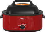 Sunvivi Roaster Oven, Electric Roaster Oven with Viewing Lid, 28lb 24-Quart Turkey Roaster with Unique Defrost/Warm Function, Large Roaster with Removable Pan & Rack, Stainless Steel, Red