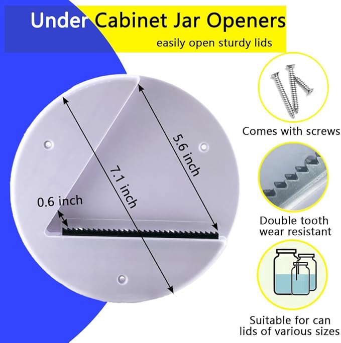 Under Cabinet Jar Openers for Seniors With Arthritis or Weak Hands, One Handed Bottle Openers, Easy to Use Kitchen Can Opener-White