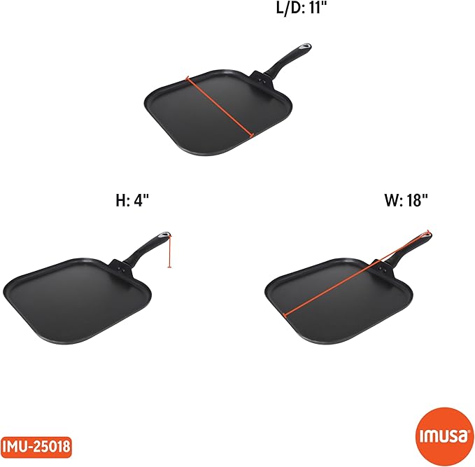 IMUSA 11in Bistro Aluminum Nonstick Square Griddle with Cool Touch Handle, Black