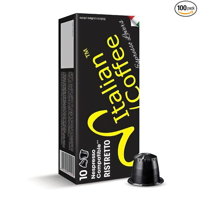 Italian Coffee for Espresso Lovers pods compatible with Nespresso Original machines, Italian Expresso capsules (100 Ristretto regular pods, 100 Count (Pack of 1))