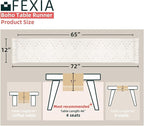 FEXIA Boho Table Runner with Tassels 72 Inches Long for Home Decor Room Decor Farmhouse Rustic Macrame Table Runners for Dining Bedroom Bridal Shower(12x72 Inches)