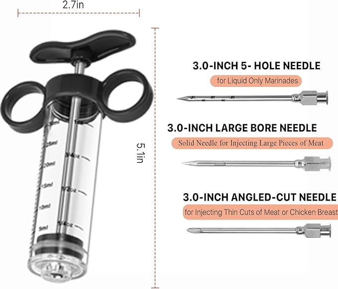 Kingsmile Turkey Injector, Meat Injector Syringe - 3 Marinade for BBQ Grill, 1OZ /30ML Injector Syringe, Handle MeatInjector for Smoking, Flavor Injector for Meat with Oil Brush & Cleaning Brush Black
