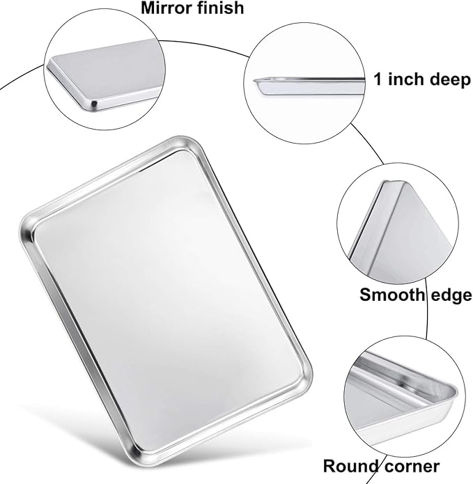 TeamFar Baking Sheet, 17.6’’ x 13’’ x 1’’ Stainless Steel Large Cookie Sheet Half Baking Pans, Non-toxic & Healthy, Easy Clean & Dishwasher Safe, Heavy Duty & Sturdy- Set of 2