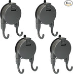 Heavy Duty Double Hook Suction Cup Hangers for Bathroom & Kitchen, 4 Pack Vacuum Wall Hooks, Strong Removable No Drill Suction Hangers for Glass, Tile, Shower, RV (Gray - 4 Pack)