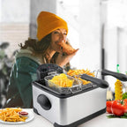 Secura 4 Liters / 17-Cup Stainless-Steel 1700-Watt Electric Deep Fryer with Timer Free Extra Odor Filter, Triple Basket, 4.5 Quarts, Silver