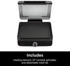 Ninja Sizzle GR100 Smokeless Indoor Grill, 500°F High Heat Kitchen Grill with Nonstick 14-Inch Plate, Low-Smoke Technology, Edge-to-Edge Heating, Family-Sized Capacity, Countertop Cooking Tool