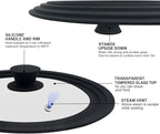 Walfos Universal Lid for 9.5", 10.5" and 11" Diameter Cookware, Fits Pots, Pans and Skillets - Walfos Tempered Glass Pan Lid with Heat Resistant Silicone Rim, BPA Free Pot Lids, Dishwasher-Safe, Black