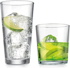 Glaver's Drinking Glasses Set of 12. Glassware set, 6 Highball Glass Cups, 6 Whiskey glasses. Classic Drinkware Set 17 oz Tall Glasses Set and 13 oz Rock Glasses.