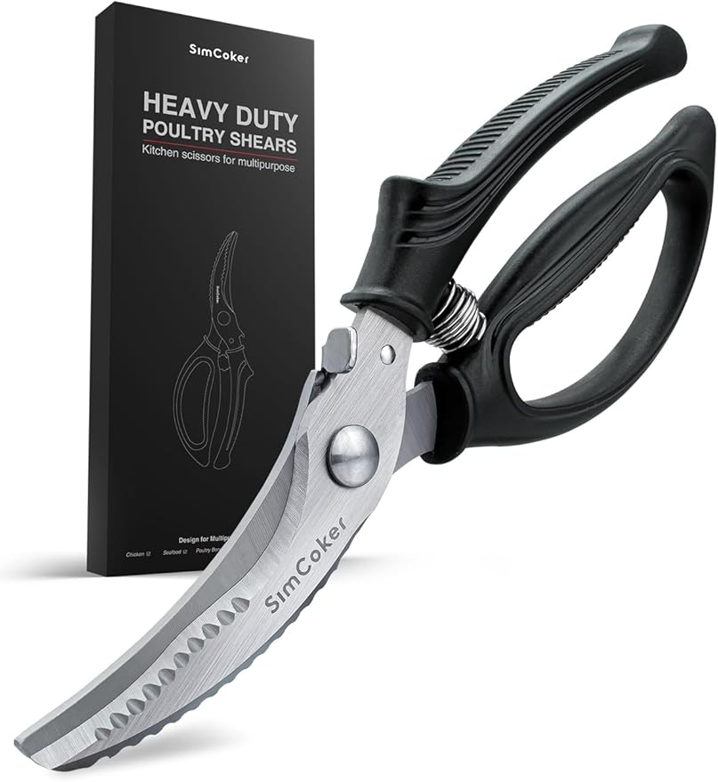 Poultry Shears, Heavy Duty Kitchen Shears With Anti-Slip Handle & Safety Lock, Poultry Scissors for Meat, Chicken, Bone,Turkey, Fish, Spring Loaded, Dishwasher Safe