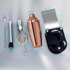 Cocktail Shaker Bartender Kit: 5 Piece Bar Tool Set, Cocktail Shaker Set with Stand, Drink Mixing Includes Martini Shaker,Strainer,Jigger,Bar Mixer Spoon,Muddler ﻿ (Rose Gold, 750ml(25oz))