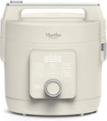 Martha Stewart Rice Cooker, 4 Cup (Uncooked) / 8 Cup (Cooked), Ceramic Non-Stick Removable Pot, Keep Warm, Measure Markings, Steam Basket, Brown & Sushi Rice, Quick Cook, Quinoa, Grains, Oats, Linen White