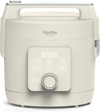 Martha Stewart Rice Cooker, 4 Cup (Uncooked) / 8 Cup (Cooked), Ceramic Non-Stick Removable Pot, Keep Warm, Measure Markings, Steam Basket, Brown & Sushi Rice, Quick Cook, Quinoa, Grains, Oats, Linen White