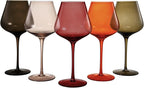 Khen Colored Crystal Wine Glass Set of 5, Large 20 OZ Glasses, Summer Flower Bright Italian Style Tall Stemmed Drinkware for Red & White Wine, Water Dinner Glasses, Color Glassware - (Stemmed)