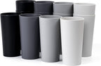 26-ounce Plastic Drinking Glasses Stackable Tumblers Water Cups Mixed Drinkware, set of 12 Grey Stone Reusable Shatter-resistant Dishwasher Safe