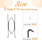 Bilillo 3 Pack Plate Hangers for The Wall, Suitable for 6''-8'' Decorative Plate,Invisible Heavy Duty Wire Plate Holder with Wall Hooks, Plate Hangers for Displaying Plates, Platter, Dish (Black)