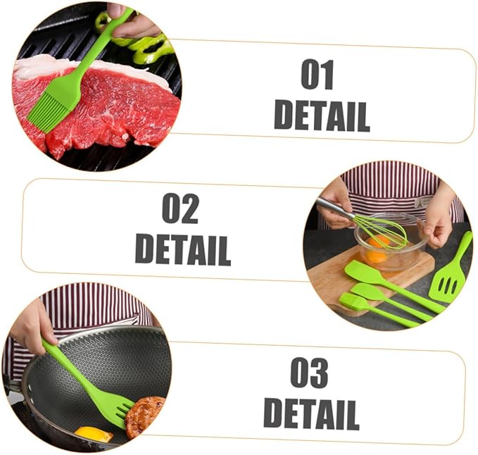 TOYANDONA 5pcs Silicone Baking Utensil Set Non-stick Kitchen Cooking Tools Heat Resistant Green Household Kitchenware with Stainless Steel Handles for Mixing and Scraping