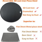 Round Pizza Steel 12" - Reversible 3D Cast Creates Gorgeous Crusts, Enamelled Cast Iron Pizza Baking Stone For Oven, Round Griddle, Speed & Even Heating Baking Steel Griddle
