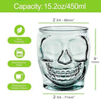 COURONNE CO. Clear Recycled Drinking Glass Tumbler, Perfect for Cocktails, Refreshments & Everyday Use, Restaurant Grade, Crafted without lead-based materials (15.2 Oz, Sugar Skull)