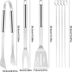 BBQ Grill Tool Set, 7 Pcs Stainless Steel Barbeque Grilling Tool Set, Includes a Spatula/Fork/Pair of Tongs, and 4 Corn skewers, BBQ Tools for Backyard Outdoor Kitchen