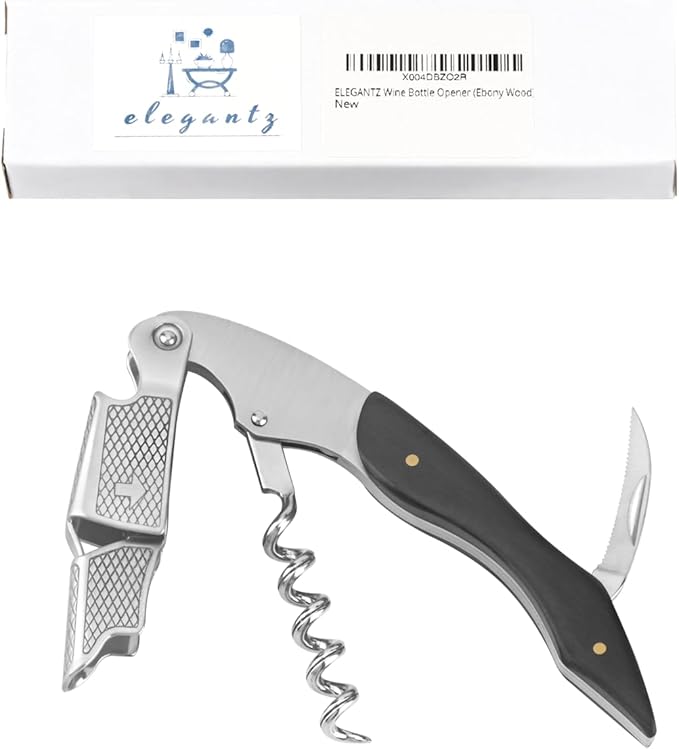 ELEGANTZ Wine Bottle Opener Set – Premium Corkscrew with Foil Cutter & Beer Bottle Opener – Ergonomic Wooden Handle for Smooth Cork Removal – Sommelier Accessories Gift for Wine Lovers