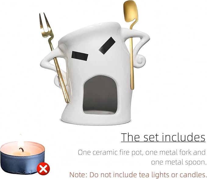 Mini Ceramic Fondue Set: Chocolate Fondue Melting Cup, Cheese Fondue Pot, Candy Mini Fondue Cups with 1 Fork & 1 Scoop - Food-Safe Gift for Parties, Gifts, Cozy Nights (Red, 5.5 inches)