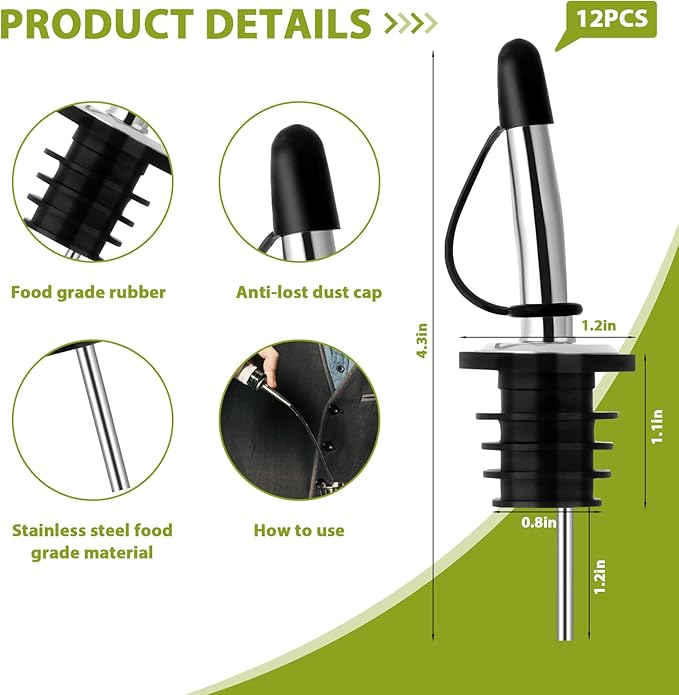 3 Tier Bar Glass Rimmer Bartender Tool Accessories with 12 Pcs Stainless Steel Liquor Pour Spout Garnish Caddy with 6 Compartment and 200 Pcs Napkin,500 Black Cocktail Straws