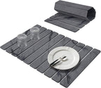 Large Stone Dish Drying Mats for Kitchen Counter, 24"(L)×16"(W) Marble Pattern, Quick Dry Collapsible Dish Drying Mat, Eco-Friendly Absorbent Diatomaceous Earth Mat for Dishes Bottles Cups - Dark Gary