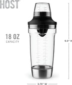 Host All in One Cocktail Shaker Set with Measurements, Reamer, Bottle Opener, Strainer and Jigger for Cold Brew Cocktails, Home Bar, Bartending, Camping, Picnic, Outdoor Party, On the Go, 18 oz