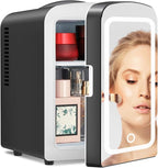 Antarctic Star 4L Makeup Mini Refrigerator With Mirror for Bedroom, Car, Office & Dorm, Portable Small Cooler for Cosmetics, Skin Care, Black