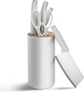 Small Knife Block Set, Modern Kitchen Knife Scissors with Universal Round Holder, Home Apartment New Kitchen Essentials, Space Saving, Keep Blade Dry(Beige White, 5PCS)