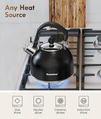 Premium Stainless Steel Tea Kettle for Stove Top - 2 Quart Classic Stovetop Teapot, Loud Whistle Kettle with Ergonomic Handle - Ideal for Hot Water & Tea,Coffee & Kitchen Decor(black)