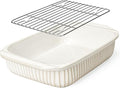 Artena Baking Dish 5.1 Quarts, Casserole Dishes For Oven, Baking Pan With Handles, Lasagna Pan Deep, Large Casserole Dish, Rectangular White Ceramic Bakeware (Baking Dish With Rack)