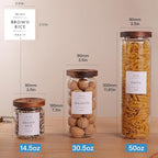 5 Set Glass Pantry Storage Jars with Acacia Airtight Lid - Thicken Glass Kitchen Canisters with 132 Pantry Labels - Clear Glass Food Storage Containers with Wood Lid for Tea,Sugar,Candy,Cookie,Pasta