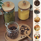 ANSQU Set of 2 Glass Food Storage Jars with Bamboo Wood Lid and Spoon, 20.3oz Glass Kitchen Canisters for Coffee, Tea, Cereal, Spice and Canning, Mason Jars, Gratitude Jar for Mother' Day