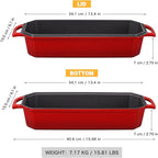 Flavehc Bread Pan Cast Iron Loaf Pan with Lid Bread Loaf Pan 13x5 Inch Enameled Cast Iron Sourdough Bread Pan,Red