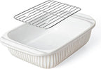Artena Baking Dish 2.3 Quarts, Casserole Dishes For Oven, Baking Pan With Handles, Lasagna Pan Deep, Large Casserole Dish, Rectangular Ceramic Bakeware, White (Baking Dish With Rack)