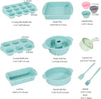 25 PCS Silicone Baking Pans Set, Nonstick Bakeware Sets with Round/Square Cake Pans, Muffin Pan, Baking Cups and Spoons for Bread, Cupcakes and Desserts
