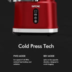 SIFENE Cold Press Slow Masticating Juicer Machine, Juice Extractor for Vegetables & Fruits, Dual Mouth 83mm Wide Chute, High Juice Yield, BPA Free, Easy-Clean, Compact Stylish Red Design