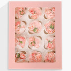 qiqee Auto-pop Up Cupcake Boxes with Window Pink 40PCS 12 Count Cupcake Box 13"x10"x3.5" Cupcakes Carrier, 12 Cupcake Containers with 2 rolls of pink ribbons