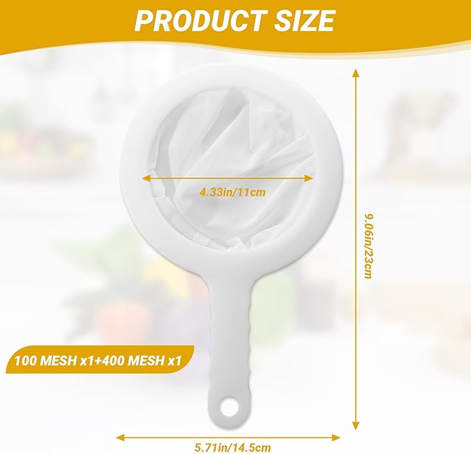 Ultra Fine Mesh Strainer with Handle, 2 Pack, 100/400 Mesh, Plastic Coffee Strainer, Small Colander for Kitchen, Nylon Fine Sieve for Nut Milk, Yogurt, Juice, Honey, Food, Tea Leaf Filter