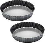 11 x 2 Inches Deep Dish Tart Pan Set of 2, Nonstick Tall Tart Quiche Pan, Carbon Steel Deep-dish Pie Pan with Removable Loose Bottom for Baking Thanksgiving Christmas