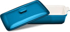 ROSSALLINI Stoneware Casserole Dish Bakeware Set with Lid, Covered Rectangular Dinnerware, Large 3.2 Quart, 11 by 9 Inch [Ocean Blue]